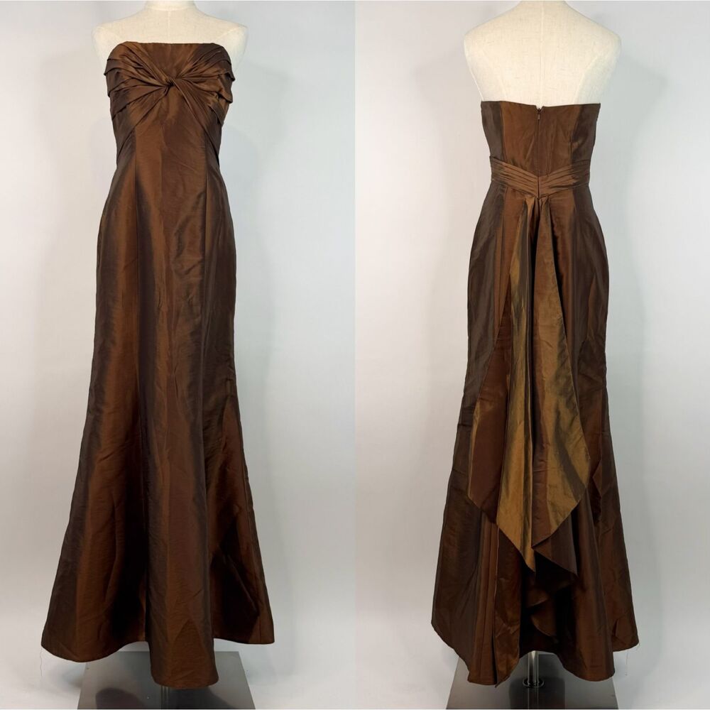 Vintage Iridescent Brown Maxi Gown Dress Twisted Bodice Detail 90s Fairy Prom 8